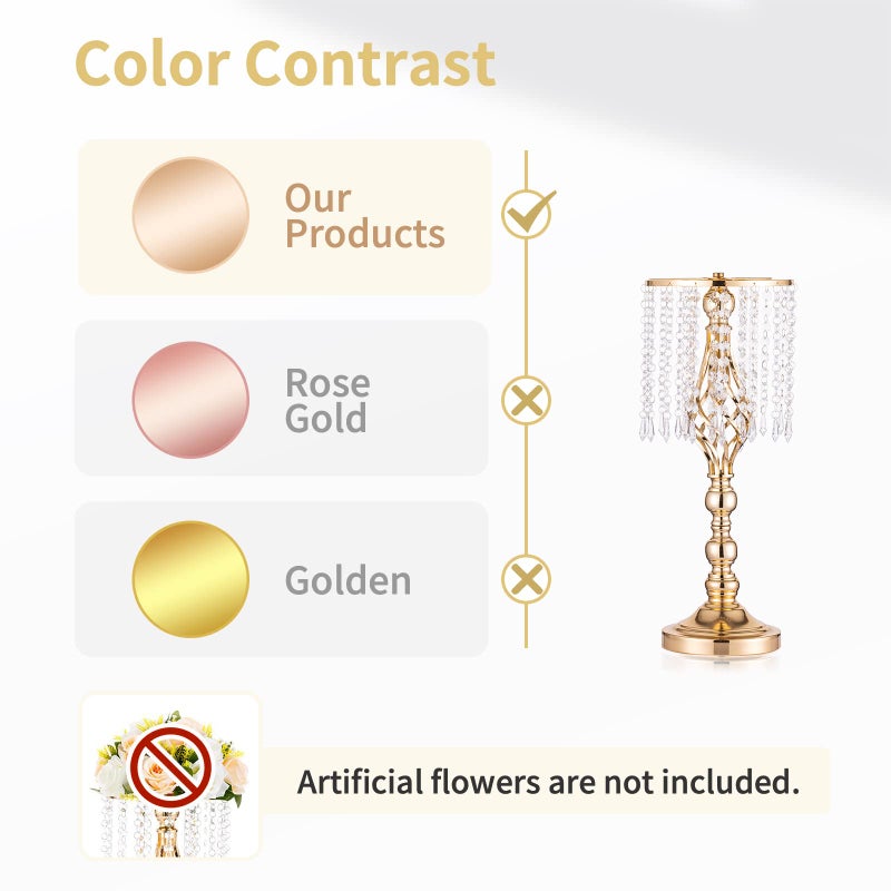 NUPTIO 2 Pcs 19.3 inches Gold Centerpieces Table Tall Crystal Flowers Stand Wedding Road Lead Flower Holders Crystal Chandelier Metal for Reception Tables Supplies - Image 4